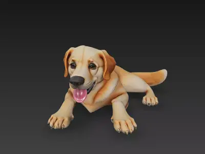 Golden Retriever Dog Realistic 3D Model - Low Poly Realistic  Low-poly 3D model