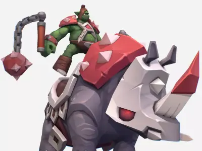 Goblin Rino Mount Handpaint Cartoon MMO Character Low-poly 3D model