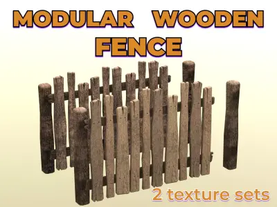 Rustic Old Wooden Fence dirty fencing Low-poly 3D model