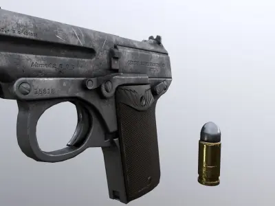 Austrian Steyr-Pieper Model 1909 Pistol  Low-poly 3D model