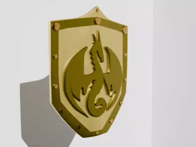 Golden Dragon Emblem Shield Low-poly 3D model