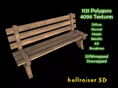 Bench - PBR - Textured Low-poly 3D model