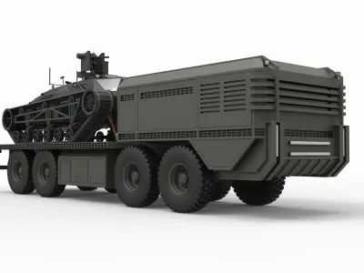 Military truck with tracked vehicle 3D model