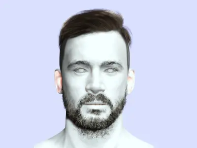 Side Part Man Hair Style - Beard - Mustache Low-poly 3D model