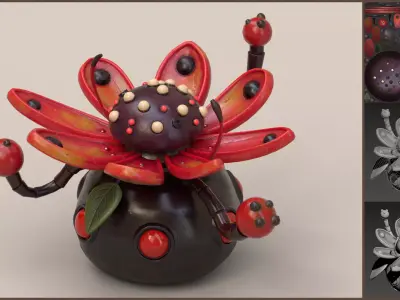 Stylized Bug Flower Low-poly 3D model