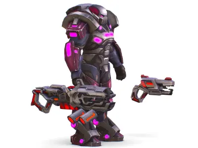 Cyborg Machine Gun with Automatic Rifle and Pistol - 3dsMax Low-poly 3D model