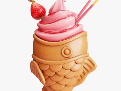 Strawberry Taiyaki Ice Cream Stylized 3D model
