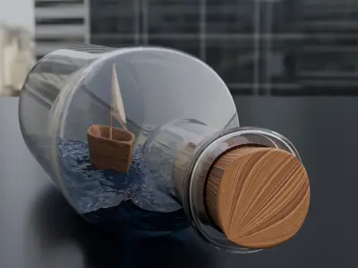 Boat in a Bottle Realistic Miniature PBR Blend FBX OBJ GLB Low-poly 3D model