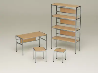 Student Study Set - Lacquered Maple Brushed Aluminium - AMS04 Free 3D model