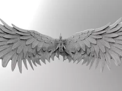 Angel wings Stylized features out with UVs 3D model