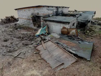 Burnt ruin of a commercial building 3D model