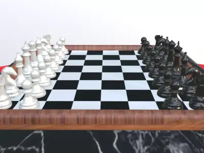 Luxury Chess Table Set with Chairs High Poly PBR Interior Scene Free 3D model