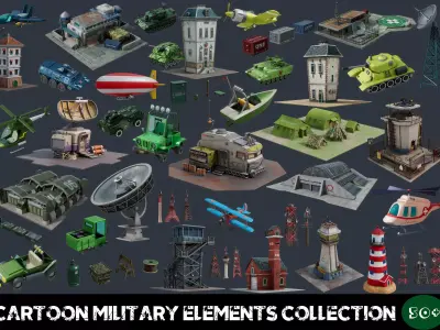 Cartoon Military Elements Collection 3D model