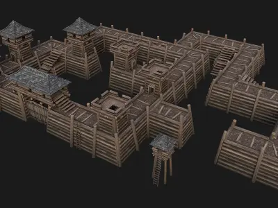 Medieval Wooden Fort Castle Constructor Low-poly 3D model