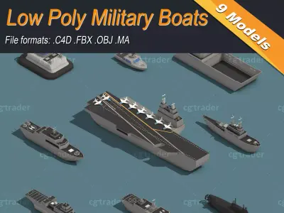 Low Poly Military Boats Isometric Icon Low-poly 3D model