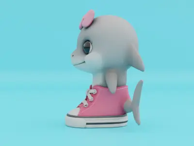 Baby Tralalero Tralala Girl Pink Italian brainrot Character Low-poly 3D model