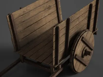 Wooden Cart Low-poly 3D model