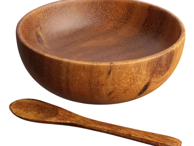  Carved Wooden Bowl and Spoon Model 