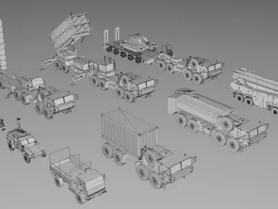 12 Military Vehicles Pack Collection - Game Ready Low-poly 3D model