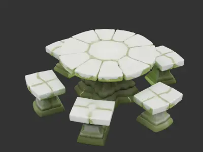 Stone Garden Table with Benches Low-poly 3D model