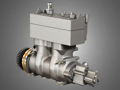 Air Brake Compressor - Two Piston - MX13 Diesel Engine 3D model