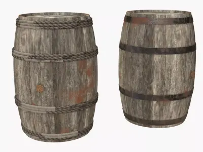 Wooden Barrels Assets 4 Low-poly 3D model