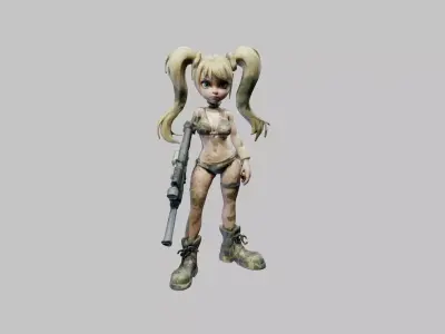 Blonde Twintailed Mercenary Girl Free low-poly 3D model