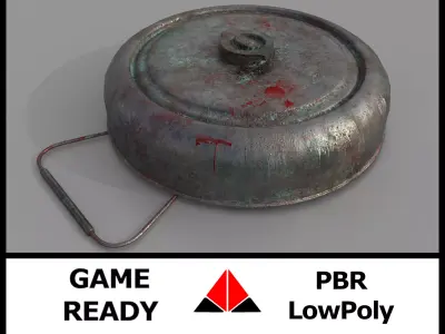 Landmine metal plate with blood Low-poly 3D model