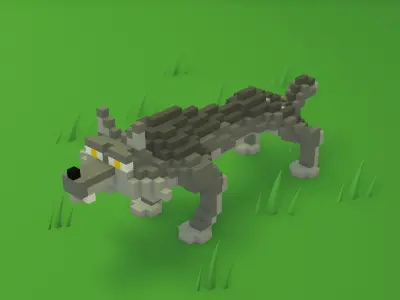Voxel cartoon wolf game ready Low-poly 3D model