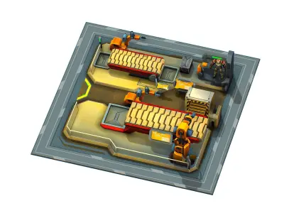 isometrical Mechanical Robot Assembly Conveyor 2 Low-poly 3D model