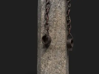 Medieval pillory wooden pole Low-poly 3D model