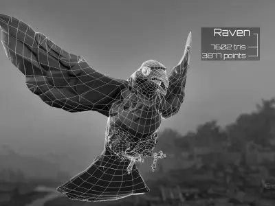 Raven - Flying System - Bird Behavior - 75 Low-poly 3D model