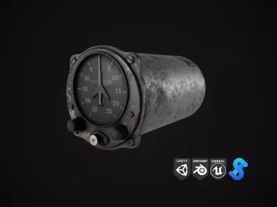 PBR Soviet Plane Navigation Compass Low-poly 3D model