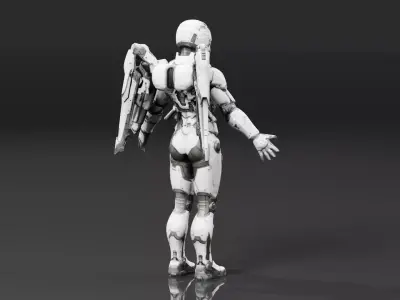  Female Soldier Mech Armor Low-poly 3D model