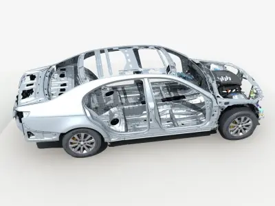 Car Frame with Chassis Engine 01 3D model