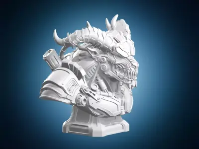 Cyborg Horned Demon Bust 3D print model