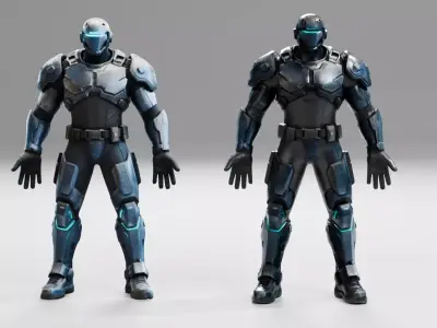 Cyberpunk Police Robot Character Low-poly 3D model