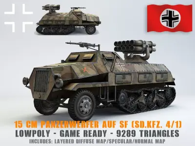 Low Poly 15 cm Panzerwerfer 42 Maultier Low-poly 3D model