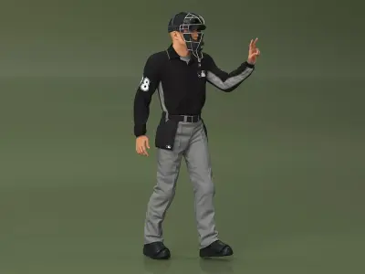 Baseball Umpire with Protective Mask Showing Points 3D model