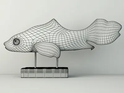 Hand Carved Driftwood Fish On Stand 3D model