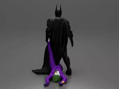 Batman drags defeated clown prince marching with relentless 3D print model