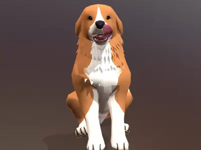 Retriever Dog Sitting Idle Cycle Orange Dog 3D model