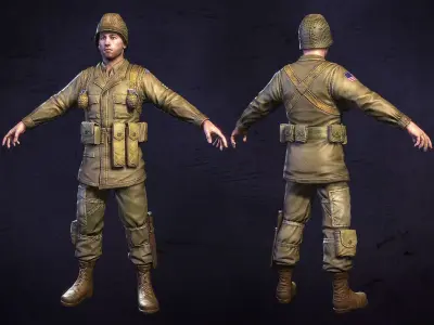 American Soldier World War Low Poly Low-poly 3D model