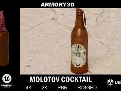 GAME READY MOLOTOV COCKTAIL PBR RIGGED Free low-poly 3D model