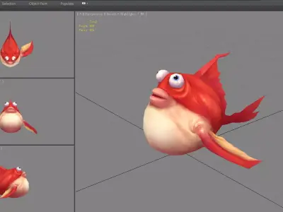 Cartoon pufferfish - big belly red fish Low-poly 3D model