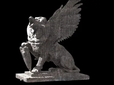 Dark Lion statue With wings Low poly 2 3D model