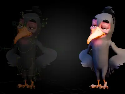 Chibi Crow - 3D Black - Rigged Cartoon Bird Low-poly 3D model