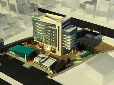 office building exterior with customer hall 3D model