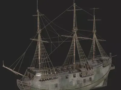 3D Galleon model with UV unwrap and textures 3D model