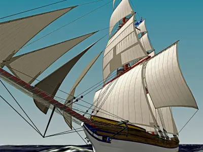 Brig Ship J W Parker 1874 Brigantino Toscano 3D model